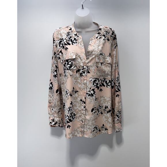 Calvin Klein Shirt Pink Floral Long Sleeve Button Up Blouse Women’s Size XL - Picture 1 of 8